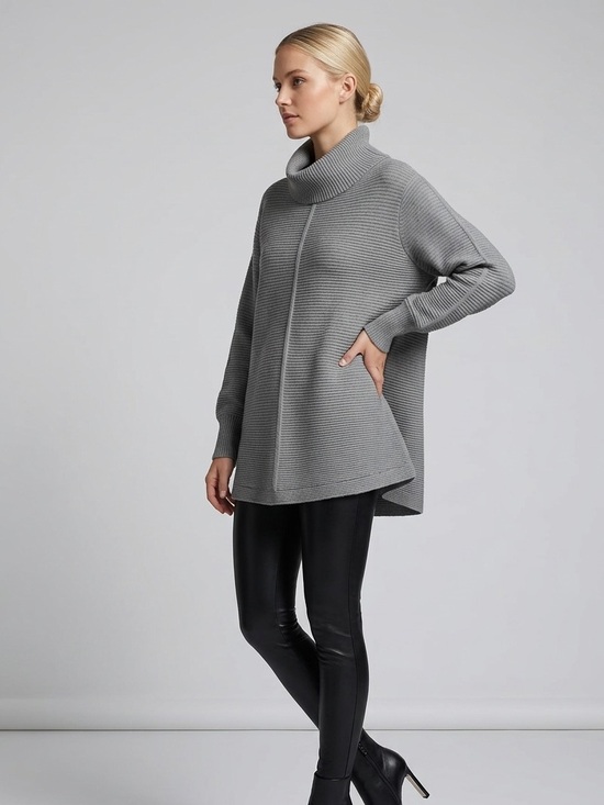Cyrus Sweaters - NWT Cyrus Grey Ribbed Cowl Neck Tunic Oversized Sweater Cozy Boho Minimalist 1X